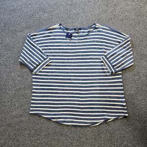 Chaps Top Womens 2X Blue White Striped Knit Round Neck Nautical Preppy Casual